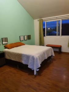 危地马拉Apartamento Aeropuerto La Aurora Guatemala的一间卧室设有一张大床和一个窗户。