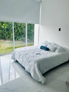 吉拉尔多特¡Quinta al Cielo!的配有大窗户的客房内的白色床