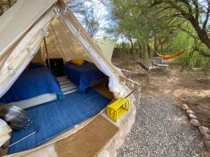 圣佩德罗·德·阿塔卡马CaminAndes Hostal的帐篷享有上方的景致,配有1张床和1张吊床