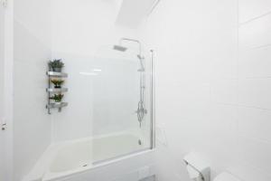 巴塞罗那LB Nice Apartment Sagrada Familia的带淋浴和盥洗盆的白色浴室