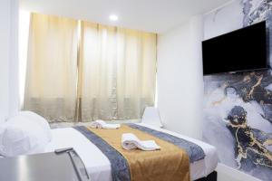 卡塔赫纳Markasa Hotel boutique的配有一张床和一台平面电视的酒店客房