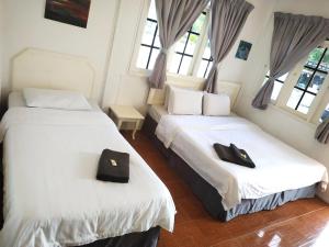 邦咯Vagary Pangkor的带窗户的客房内的两张床