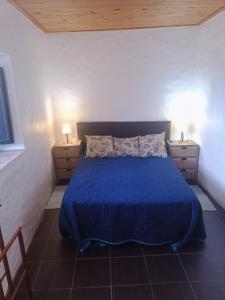 法鲁Casa Do Forno - Quinta Amoreira的一间卧室配有蓝色的床和2个床头柜