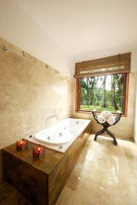 萨尔多斯德莫克纳拉米西翁摩可拿酒店 - 丛林小屋的带浴缸、椅子和窗户的浴室