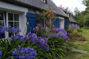 克罗宗Saint Norgard - hameau breton的一座鲜花盛开的花园,位于一座房子前面