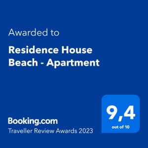 玛格丽塔萨沃亚Residence House Beach - Apartment的住宅海滩预约的屏幕,写给住宅海滩的文本