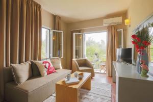 梅加利阿莫斯Nimfi Hotel, Skiathos的带沙发和电视的客厅
