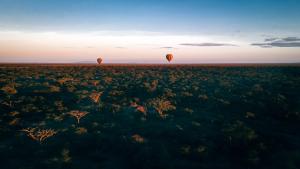 SinoniGnu Ndutu Camp的日落时分两架热气球飞越田野