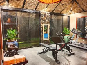 利文斯顿Mukwa River Lodge的一间设有健身房的房间,里面设有健身器材