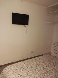 卢汉德库约Mendoza Alquileres D10的卧室配有一张床和壁挂式平面电视。