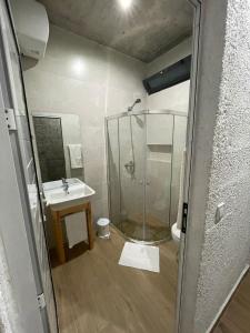 普拉亚Teia-AJ的带淋浴和盥洗盆的浴室