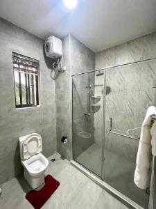 拉各斯Tastefully Furnished 2-Bedroom Duplex的带淋浴和卫生间的浴室