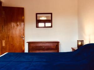 蒂尔卡拉Casa en Tilcara con hermosa vista al Pucara的一间卧室配有一张床、梳妆台和镜子