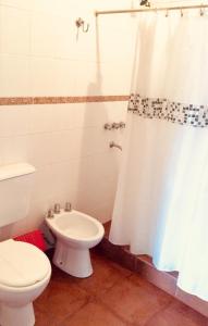 蒂尔卡拉Casa en Tilcara con hermosa vista al Pucara的一间带卫生间和淋浴的浴室
