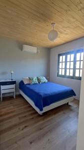 门多萨Casa Cerro Arco的一间卧室配有蓝色的床和钢琴