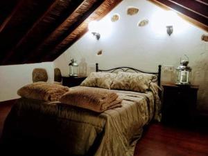 圣巴托洛梅Rural Suite Santiago de Tunte的一间卧室配有一张带两个枕头的床
