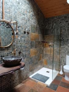 比韦罗Mi Tesoro的一间带水槽和玻璃淋浴的浴室