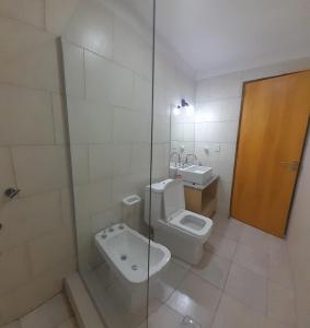门多萨DEPARTAMENTO URBANO EL CHALLAO的浴室配有卫生间、盥洗盆和淋浴。