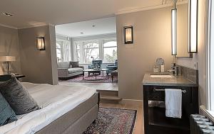 特罗尔海坦阿尔伯特科克酒店与会议中心的一间带床和水槽的卧室以及一间客厅