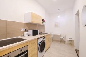 布达佩斯2 bedroom flat in Nyar str., Boutique的厨房配有水槽和洗衣机