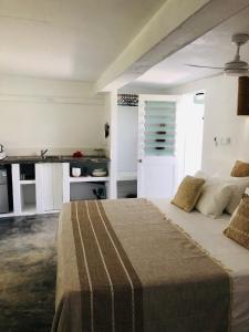 维拉港Banana Bay Beach Club的一间卧室配有一张床和一张书桌