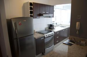 利马米拉弗洛雷斯公寓 的厨房配有不锈钢冰箱和水槽