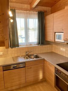 沃尔特湖畔韦尔登Appartement Mittagskogel的厨房配有水槽和微波炉
