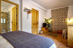 Canillas de AceitunoLa Vieja Botica的一间带大床的卧室和一间浴室