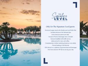 坎波菲利斯·迪·罗切The Signature Level at Grand Palladium Sicilia Resort & Spa的一张带游泳池照片的度假村的传单