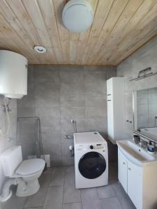 扎托尔Domki Komfort całoroczne的一间带洗衣机和水槽的浴室
