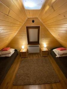 克拉斯诺布鲁德Luxdomki的木房设有两张床和一台电视机