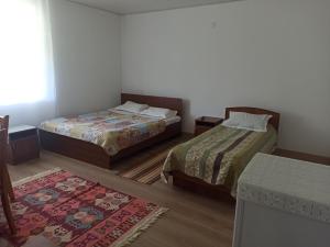 博斯特里米尔林姆罗科酒店的小房间设有两张床和地毯