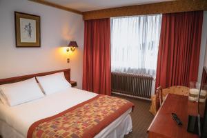 蓬塔阿雷纳斯HOTEL LOS NAVEGANTES的酒店客房设有床和窗户。