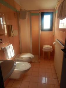 特雷维索奥罗拉酒店的浴室配有卫生间、盥洗盆和淋浴。