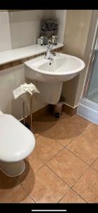 戈斯波特Stunning Marina apartment Gosport Portsmouth的浴室配有白色水槽和卫生间。