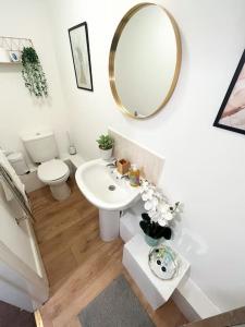 KentLovely 1 Bedroom Flat In Gravesend的一间带水槽、卫生间和镜子的浴室