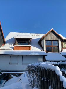 阿尔特瑙Ferienwohnung Kleine Auszeit in Altenau的屋顶上积雪的房子
