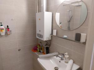 布达佩斯Budaiapertment的一间带水槽和镜子的浴室
