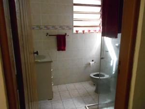 乌巴图巴Ubatuba Lagoinha Salga Mini Resort的一间带卫生间、水槽和窗户的浴室