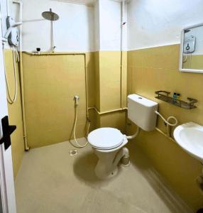 哥打巴鲁ASLAH BOUTIQUE HOTEL的一间带卫生间和水槽的浴室