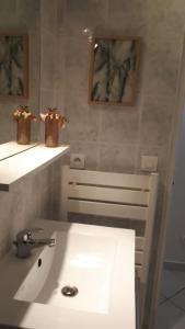 蒙雷里studio le 17 près de Paris的白色的浴室设有水槽和镜子