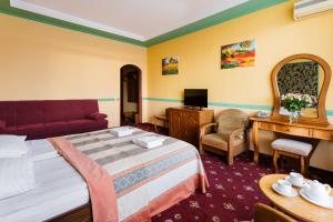 基辅Tiso Apart Hotel的配有一张床和一张书桌的酒店客房