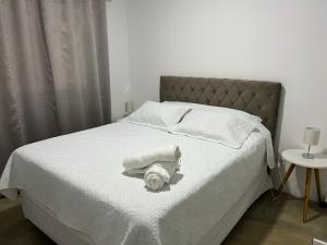 戈亚斯州上帕莱索Casa Esmeralda的一间卧室配有一张床,床上有毛巾
