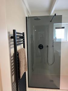 尼乌波特尼乌丹尼88度假屋的浴室里设有玻璃门淋浴
