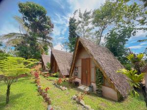 武吉拉旺Sumatra Thomas Leaf Monkey Guesthouse & Jungle Trek的草屋顶的小房子