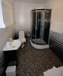 阿沃斯塔阿维斯塔城市酒店的带淋浴、卫生间和盥洗盆的浴室