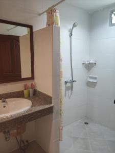 奥南海滩Baan Thara Guesthouse的一间带水槽和淋浴的浴室