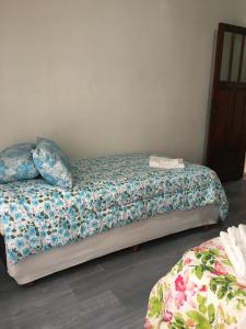 蒂格雷Casa de Tigres的一间卧室配有两张带蓝色枕头的床