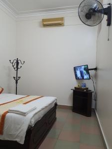 海阳海阳之星酒店的一间卧室配有一张床和一台平面电视