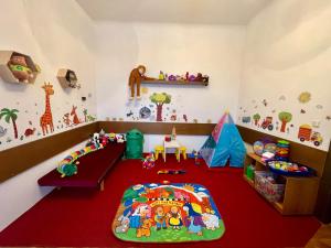 斯特拉兹内Chata Botas的一间铺有红地毯的儿童游戏室